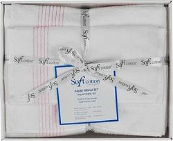 Soft Cotton darčeková súprava uterákov a osušky Aqua, 5 ks, biela/ružová