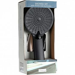Sprchový set Elegant čierna, sprcha pr. 11 cm, 3 funkcie, hadica a držiak, ABS
